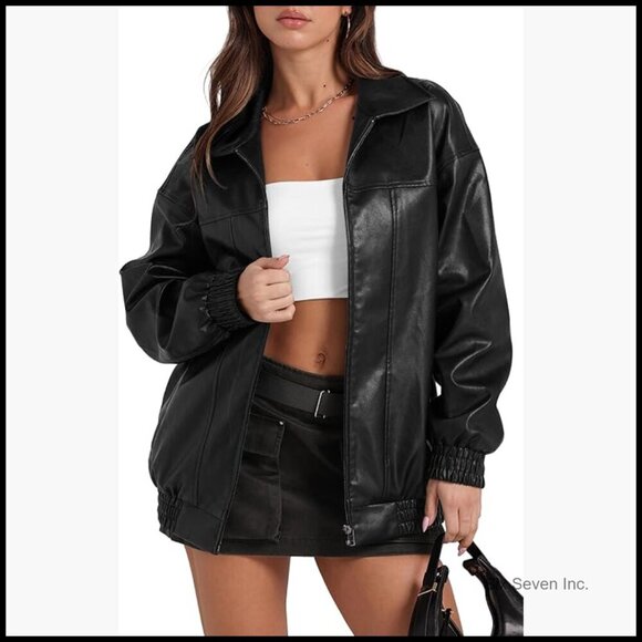 Jackets & Blazers - Faux Leather Oversized Motorcycle Bomber Jacket Women Winter Coat